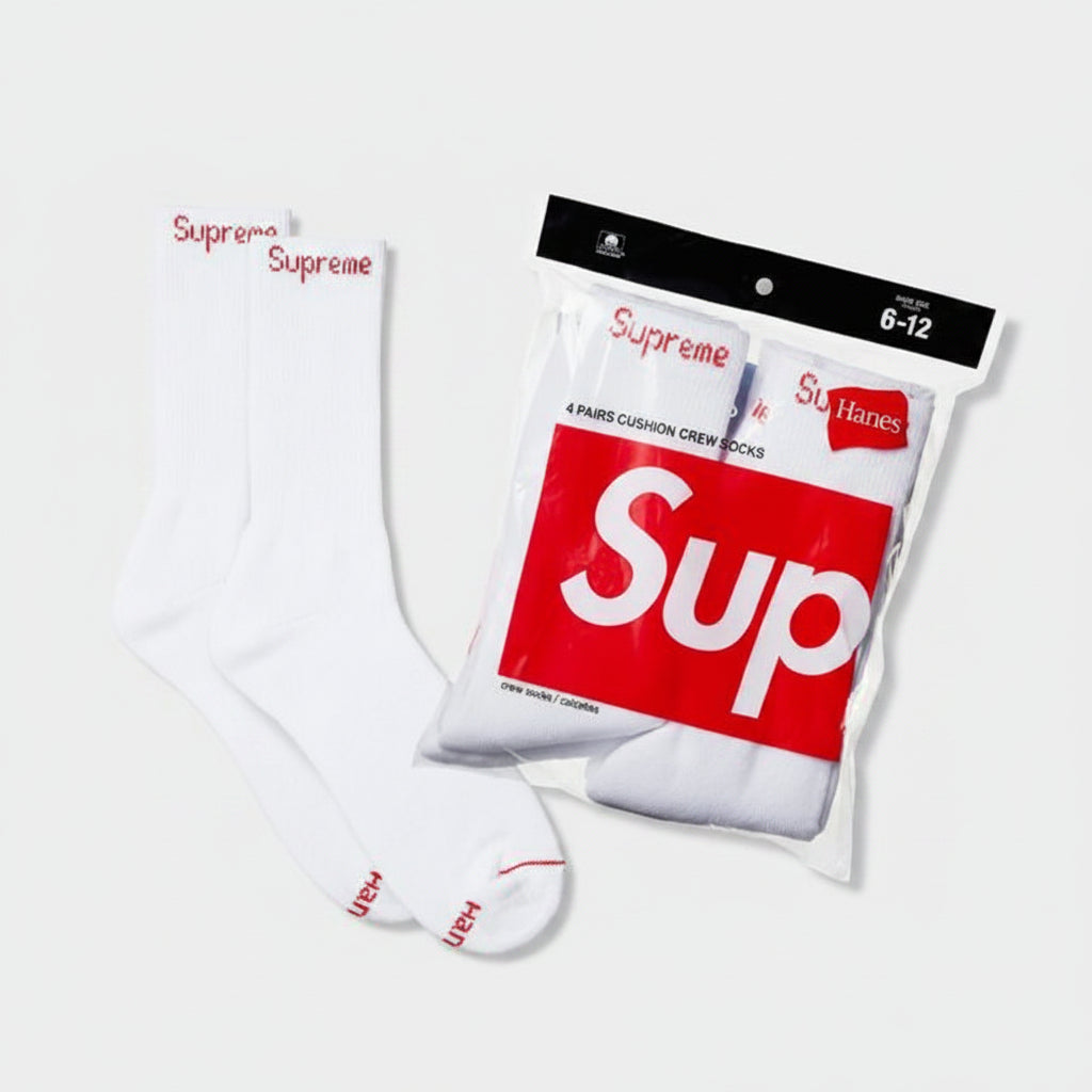 Supreme X Hanes Crew Socks - White, Pack of 4